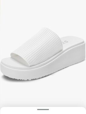 White Ribbed Platform Slide Sandal